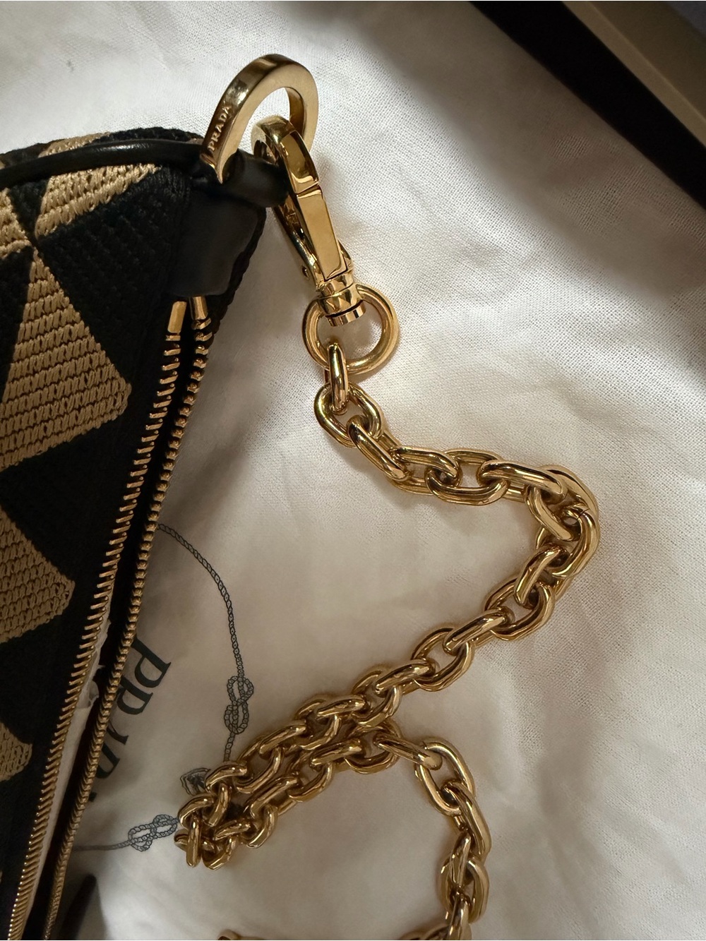Authentic Prada Embroidered Jacquard Fabric Triangle Symbole Zip Bag - Picture 7 of 10